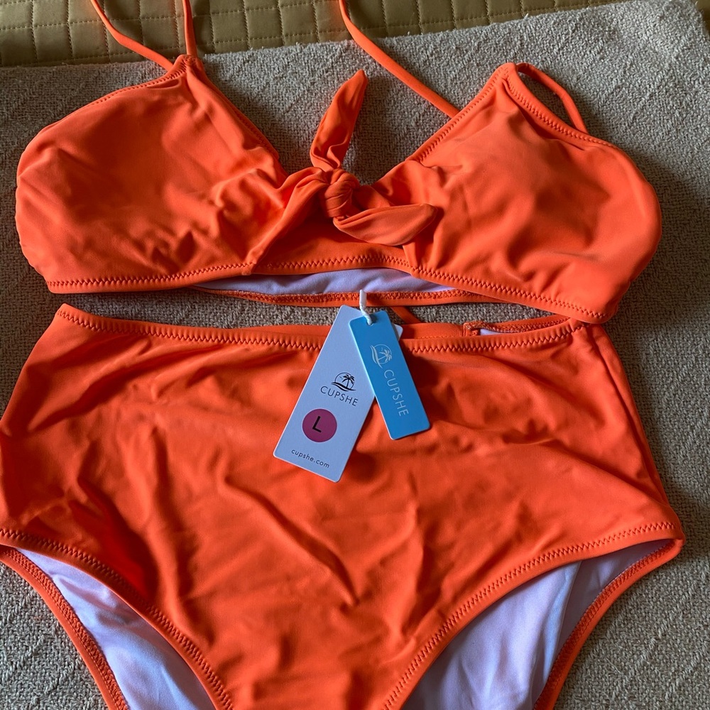 NWT Cupshe orange 🍊 high-waisted bikini